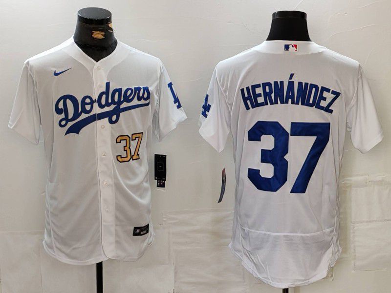 Men Los Angeles Dodgers #37 Hernandez White Nike Elite 2024 MLB Jersey style 7261